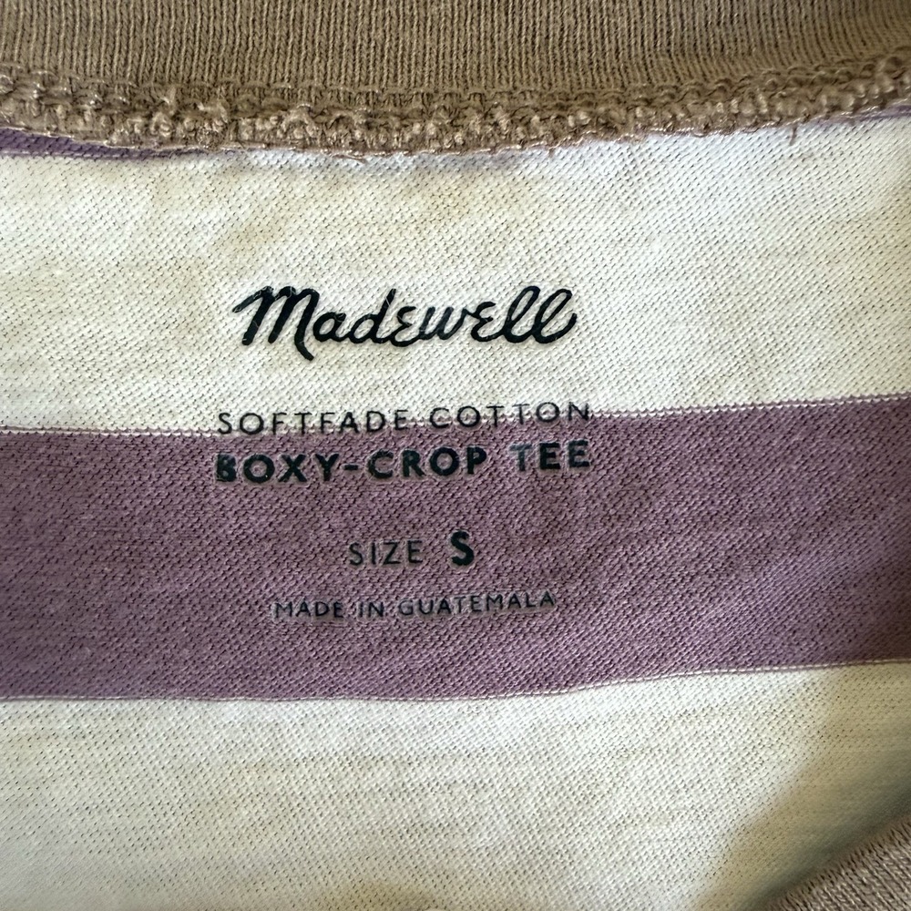 Madewell Womens Small Purple White Striped Short Sleeve Crop Top T-Shirt - Picture 4 of 7